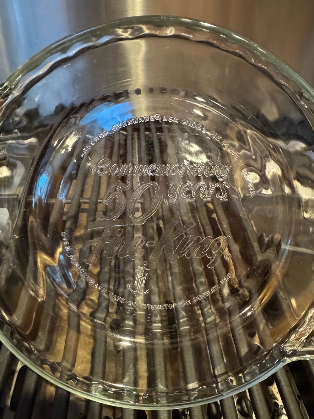 Fire King Anchor Ovenware Clear Commemorative 50 Years Glass 9” Pie Plate USA 🇺🇸